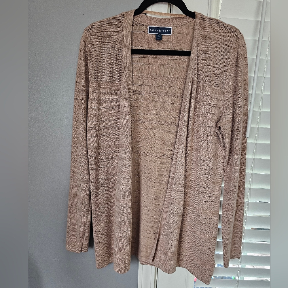 Karen Scott Tan Open-Front Cardigan Sweater